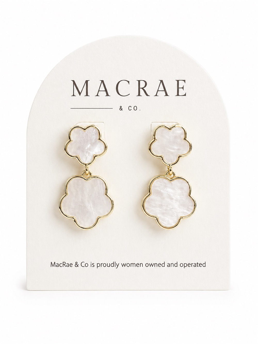 MacRae & Co Pearl Floral Drop Earrings Gold Tone Coquette Coastal Statement